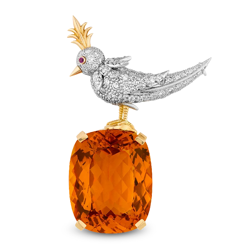 Crystal weave brooch-Tiffany & Co. Citrine Bird on a Rock Brooch by Jean Schlumberger