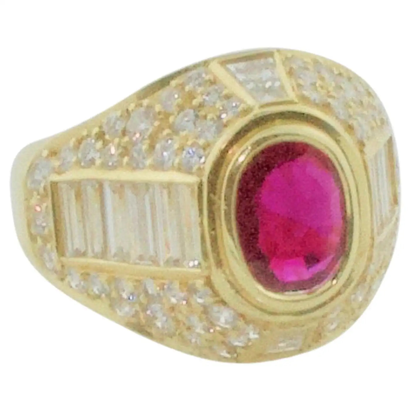 Joy charm rings-Burma Ruby and Diamond Cigar Band Style Ring in 18k Yellow Gold