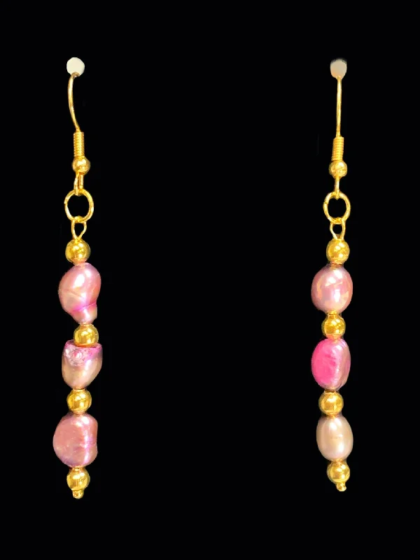 Baroque pearl earrings-Handmade Orchid (Dyed) Cultured Pearl Dangle Earrings