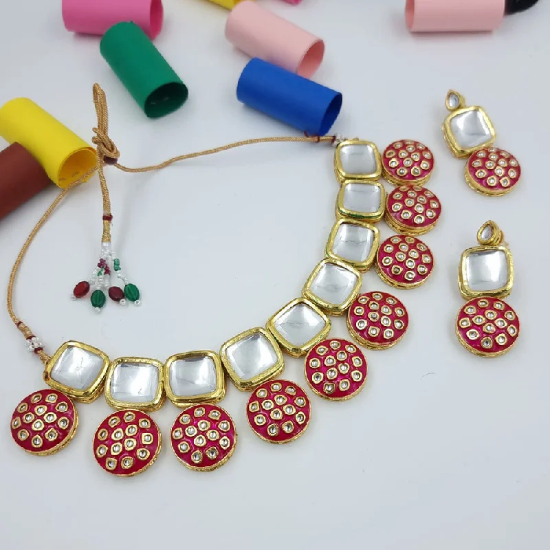 Elegant design necklaces-JCM Gold Plated Kundan and Meenakari Necklace Set