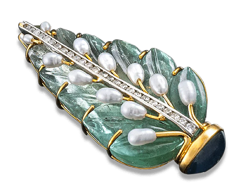 Braided motif brooch-Seaman Schepps Aquamarine Leaf Brooch