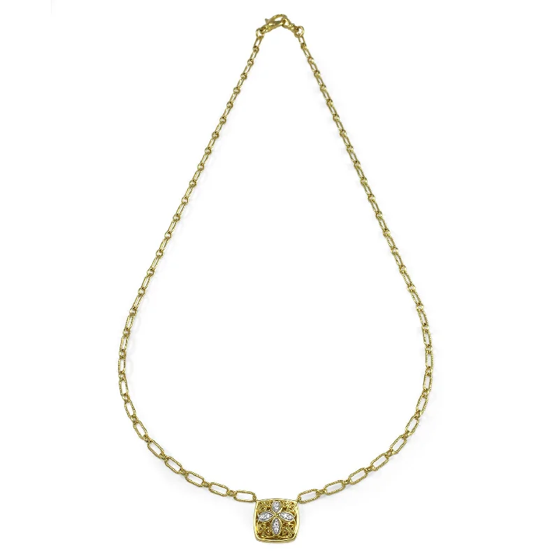 Vivid druzy necklaces-Marquise Pavé Necklace 18" - 18K Gold Vermeil + CZ Blanc