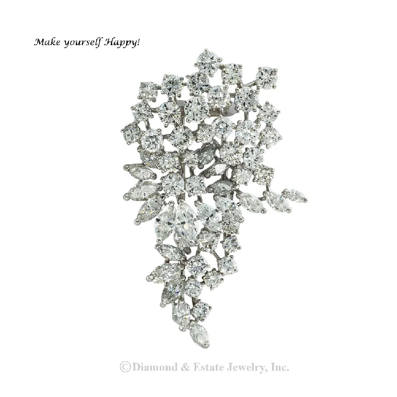 Sculpted gem brooch-Harry Winston Diamond Platinum Clip Brooch