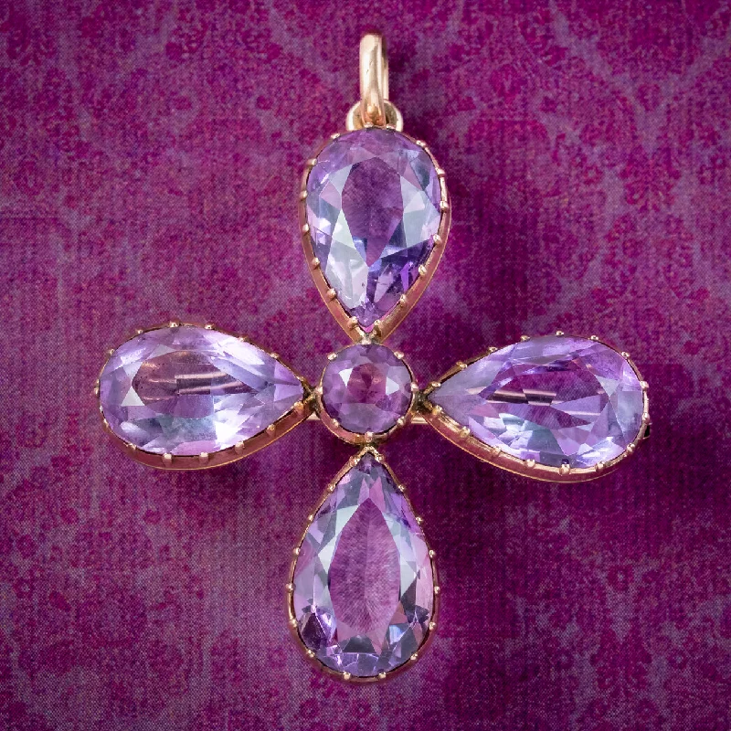 Fox shape brooch-Antique Victorian Amethyst Cross Brooch 21ct Amethyst