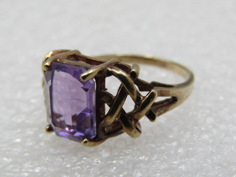 Custom name rings-Vintage 10kt Amethyst Rectangular Ring, 2.75 ctw, Sz 6.25