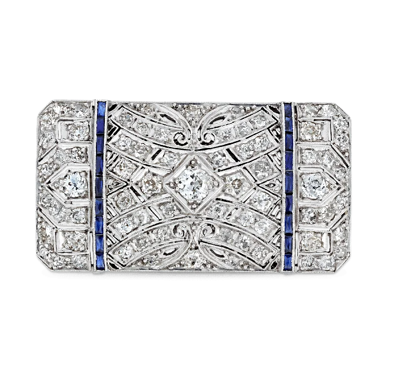 Tiered motif brooch-Art Deco Diamond and Sapphire Pendant Brooch