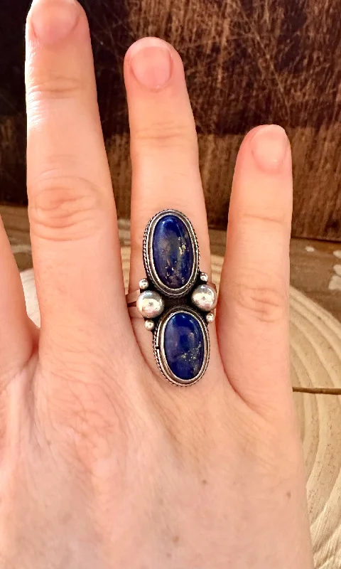 Flow style rings-DOUBLE BLUE Lapis and Silver Ring • Size 5 1/4