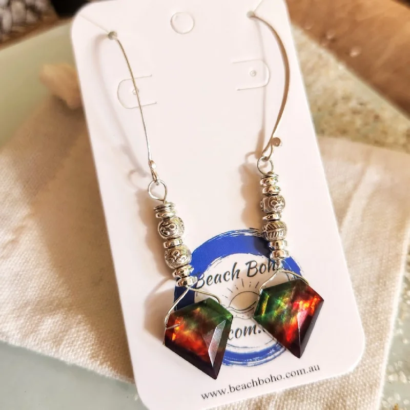 Solid hoop earrings-RAINBOWS - AMMOLITE HILLTRIBE SILVER EARRINGS