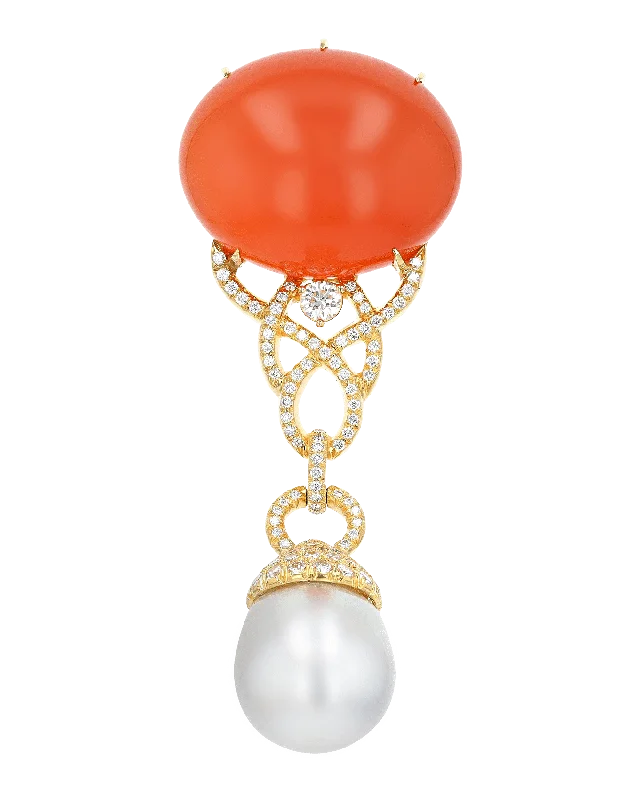 Vintage style brooch-Henry Dunay Orange Moonstone and Diamond Brooch