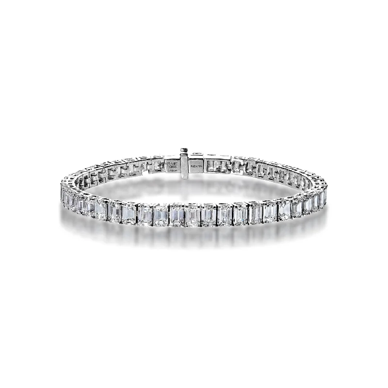 Sleek link bangles-Paulina 16 Carat Emerald Cut Single Row Diamond Tennis Bracelet in 14k White Gold