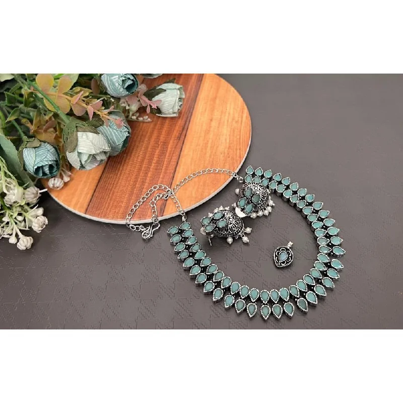 Thin yarn necklaces-Akruti Collection Oxidised Plated Pota  Necklace Set