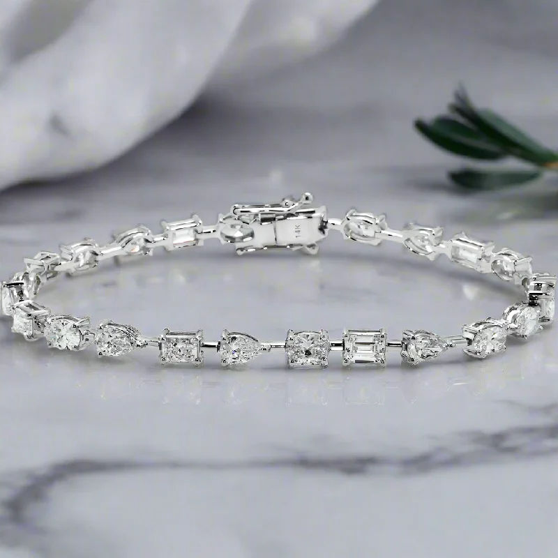 Satin gloss bangles-Lasya 7 Carat Combine Mix Shape Lab Grown Diamond Satellite Bracelet in 14K White Gold