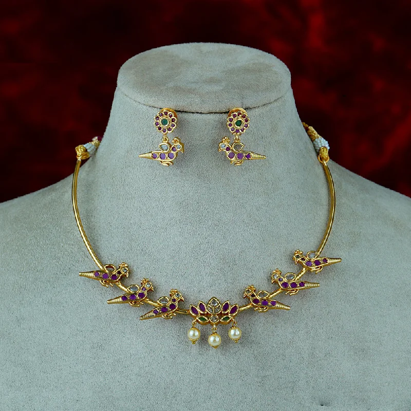 Onyx gem necklaces-Diksha Collection Gold Plated Necklace Set