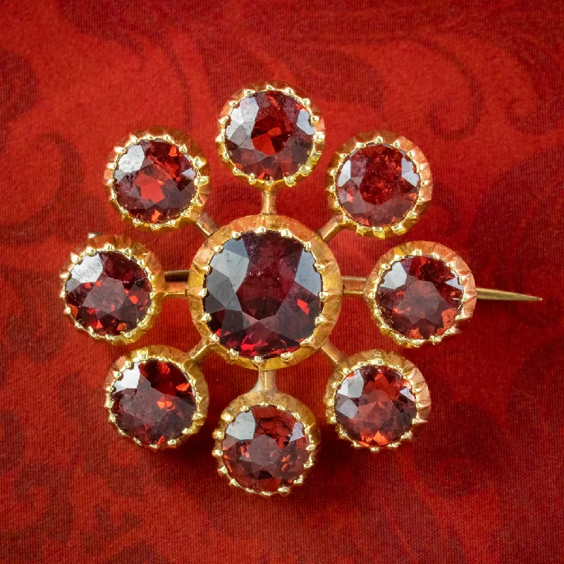 Topaz stone brooch-Antique Victorian Garnet Flower Brooch 18ct Gold 6.8ct Total