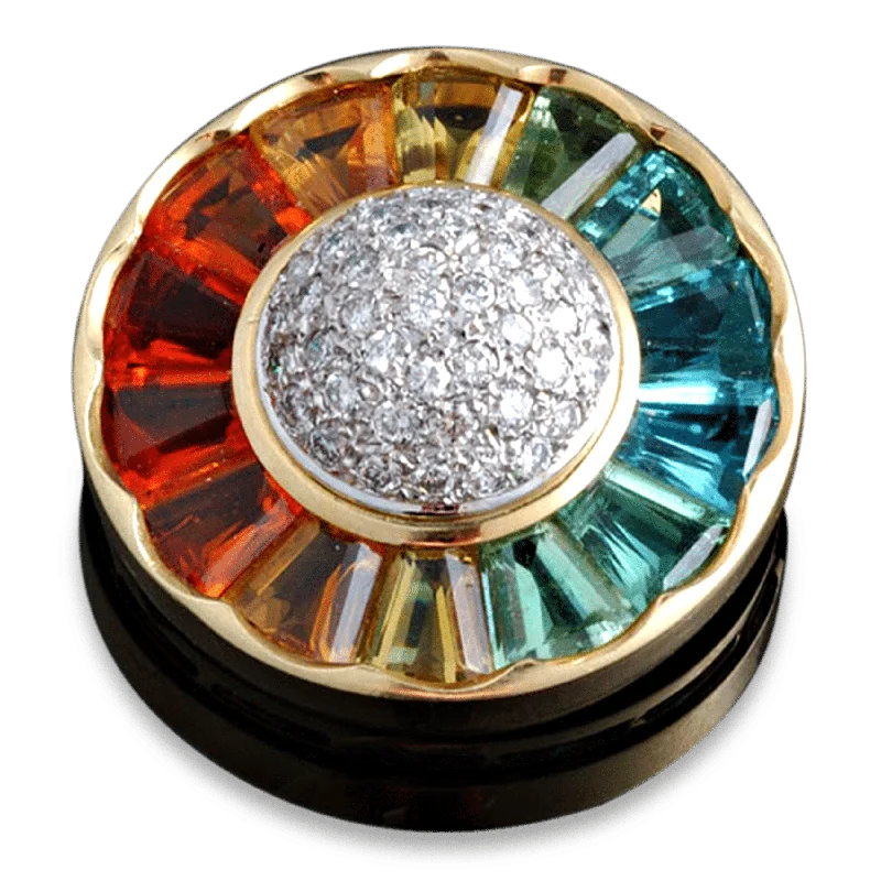 Blended metal brooch-Multi-Colored Gemstone Brooch