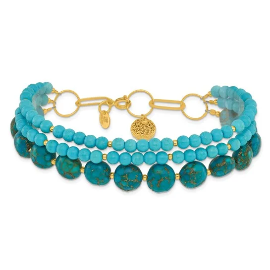 Bold gem bangles-Sterling Silver Gold-plated Recon Zircon and Turquoise Bracelet