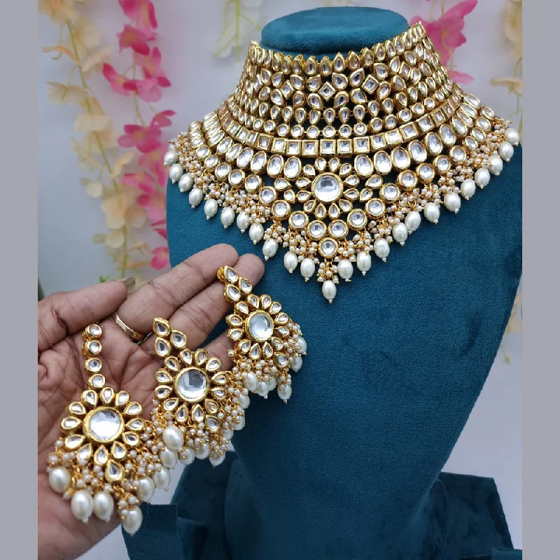 Glossy pearl necklaces-JCM Gold Plated Kundan Necklace Set