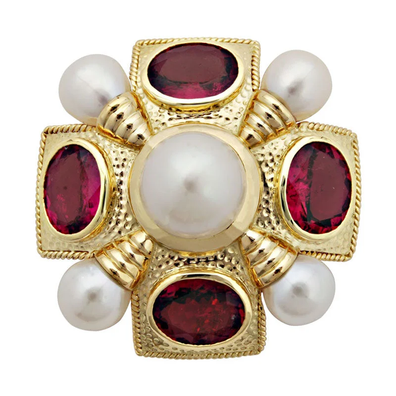 Morganite stone brooch-Brooch-Rubellite and Pearl