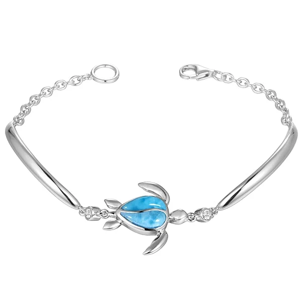 Fluid art bangles-Sterling Silver Alamea Hawaii Natural Larimar Honu Sea Turtle Bracelet