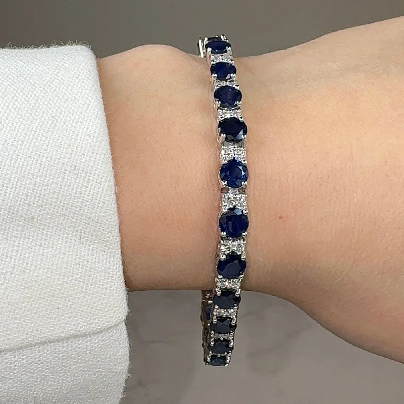 Bold geometric bangles-Round Brilliant Diamond and Sapphire 4 Claw Bracelet BRDS45345