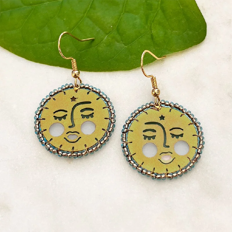 Bold cross earrings-Moon Face Brass Earrings Guatemala