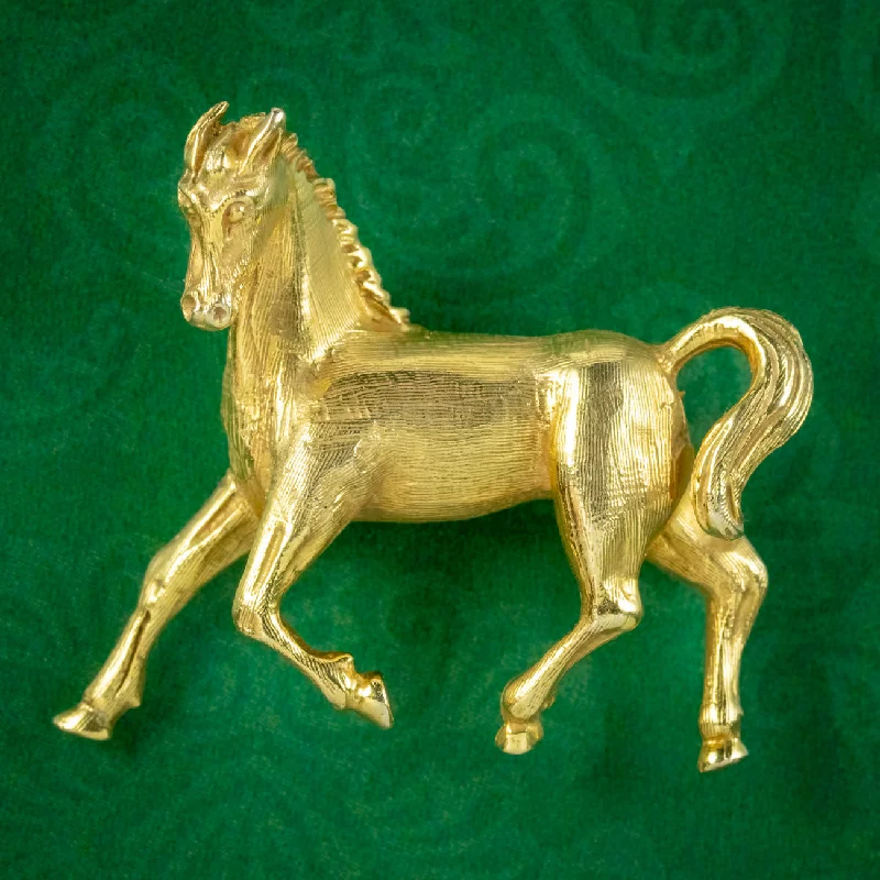 Vivid diamond brooch-Vintage Horse Brooch 9ct Gold Dated 1989