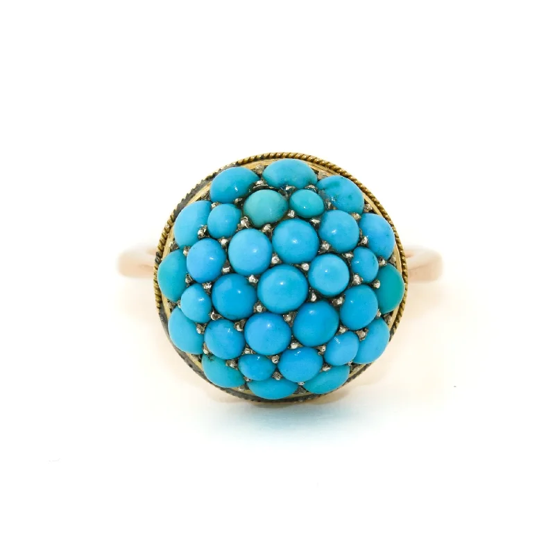 Tiny stack rings-10k Gold x 15mm Sleeping Beauty Turquoise Cluster Ball Signet