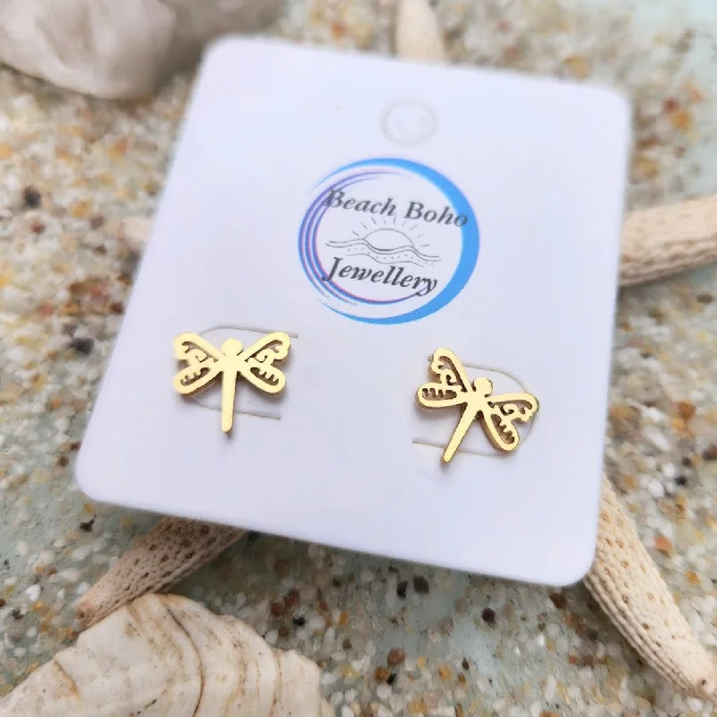 Flat knot earrings-DRAGONFLY - 18K WATERPROOF STUD EARRINGS