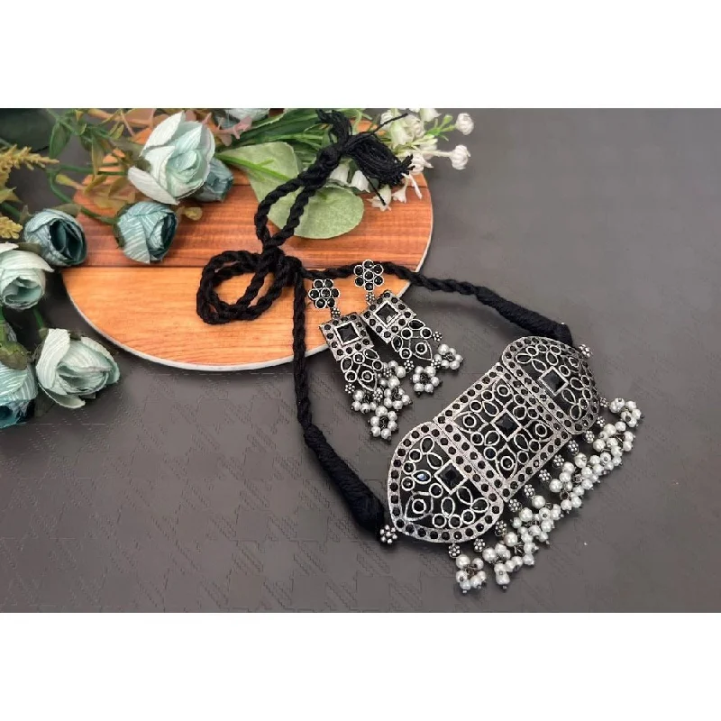 Wave pattern necklaces-Akruti Collection Oxidised Choker Necklace Set