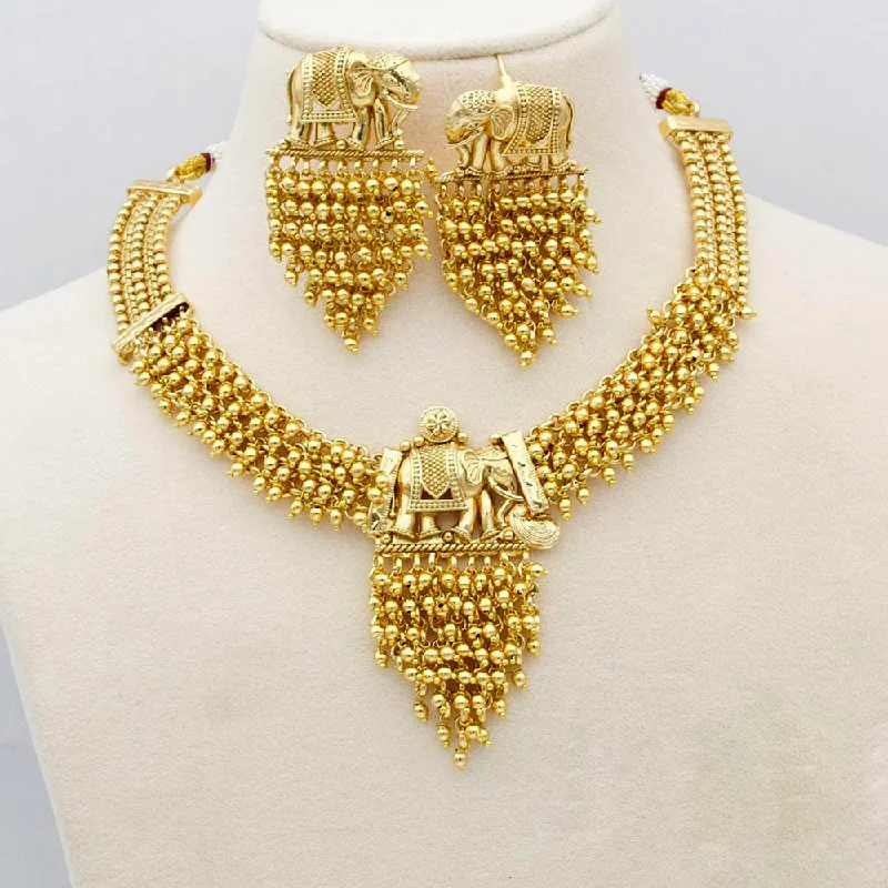 Polished gold necklaces-Kavita Art Gold Plated Elephant And Pearl Necklace Set