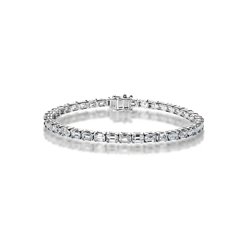 Leaf design bangles-Sienna 13 Carat Emerald Cut Single Row Diamond Tennis Bracelet in 14k White Gold