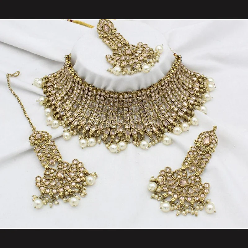 Silk fringe necklaces-Manisha Jewellery  Gold Plated Crystal Stone Necklace Set