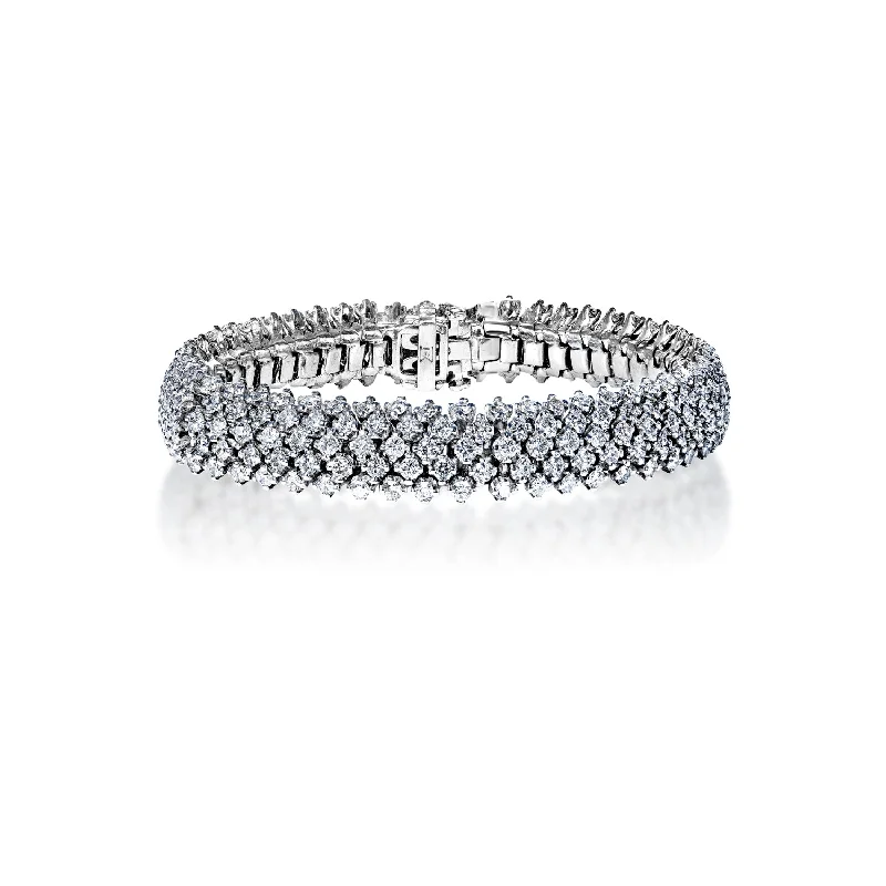 Glossy pearl bangles-Sawyer 11 Carat Earth Mined Round Brilliant 3 Rows Diamond Bracelet in 18k White Gold