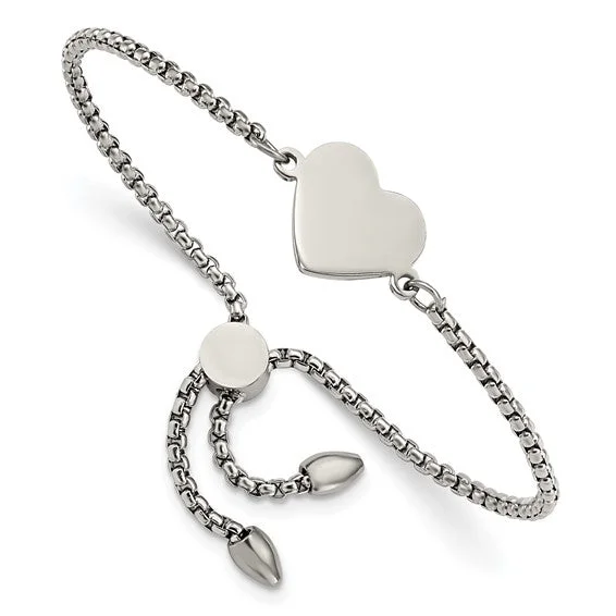 Stellar charm bangles-Stainless Steel Polished Heart Adjustable Bracelet