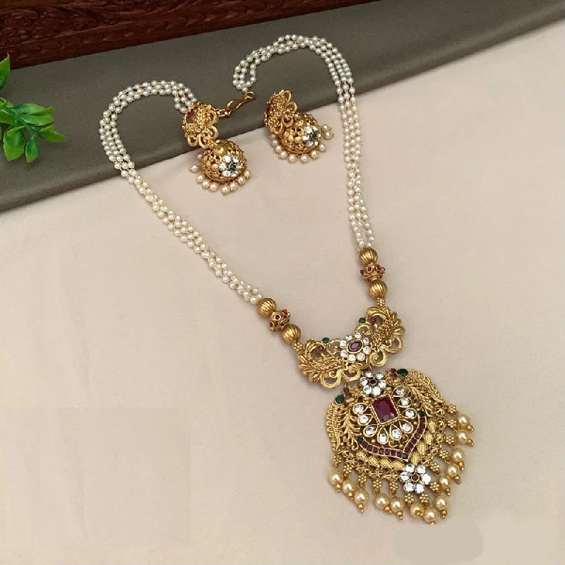 Wide weave necklaces-India Art Gold Plated Pearl Necklace Set