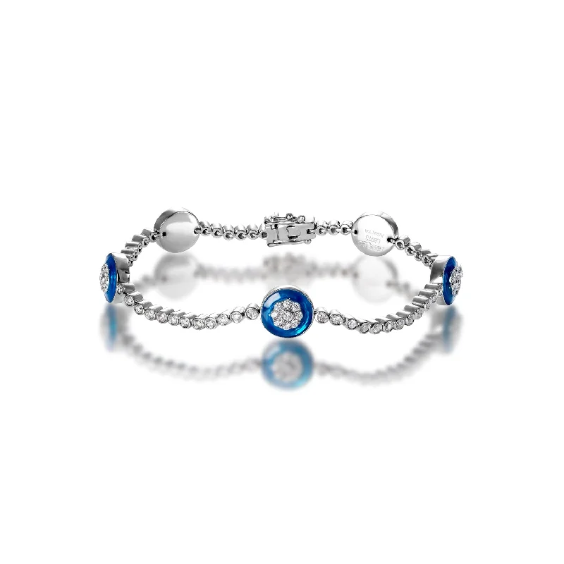 Ruby bead bangles-Diamond Evil Eye Protection Bracelet Round Brilliant Bezel 14k White Gold