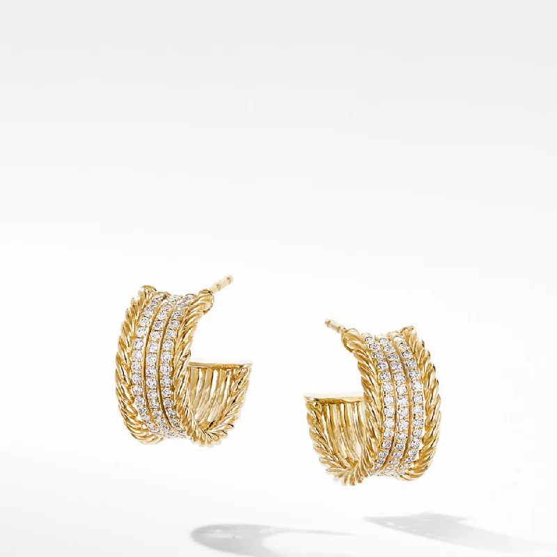 Bead weave earrings-Estate David Yurman 18k Yellow Gold Origami Cable Pave Diamond Huggie Earrings