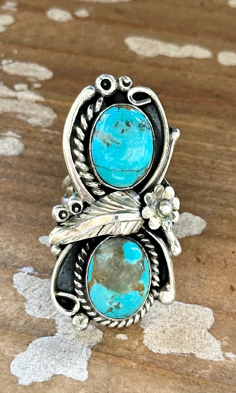 Subtle pearl rings-LITTLE C.R. Navajo, Dine'h Native Arts Turquoise Sterling Silver • Size 8