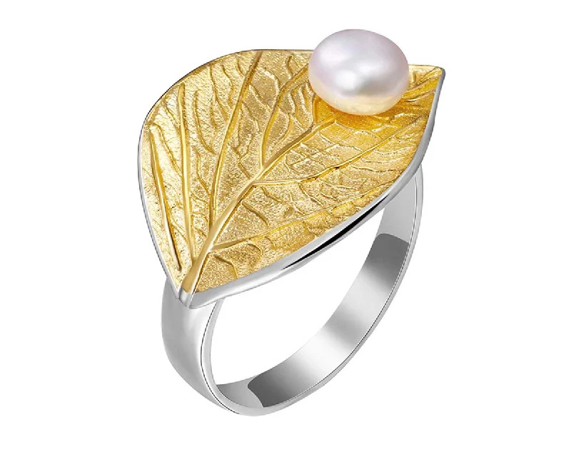 Tiny stack rings-Pearl Leaf Ring