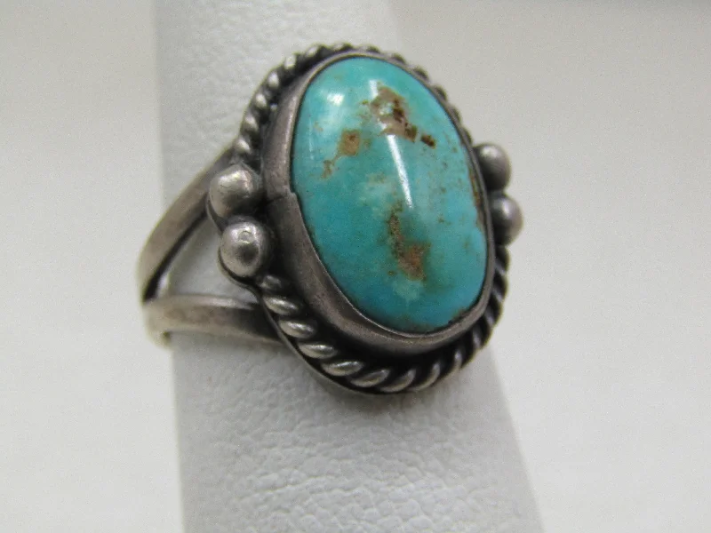 High shine rings-Vintage Sterling Southwestern Turquoise Ring, Sz. 5