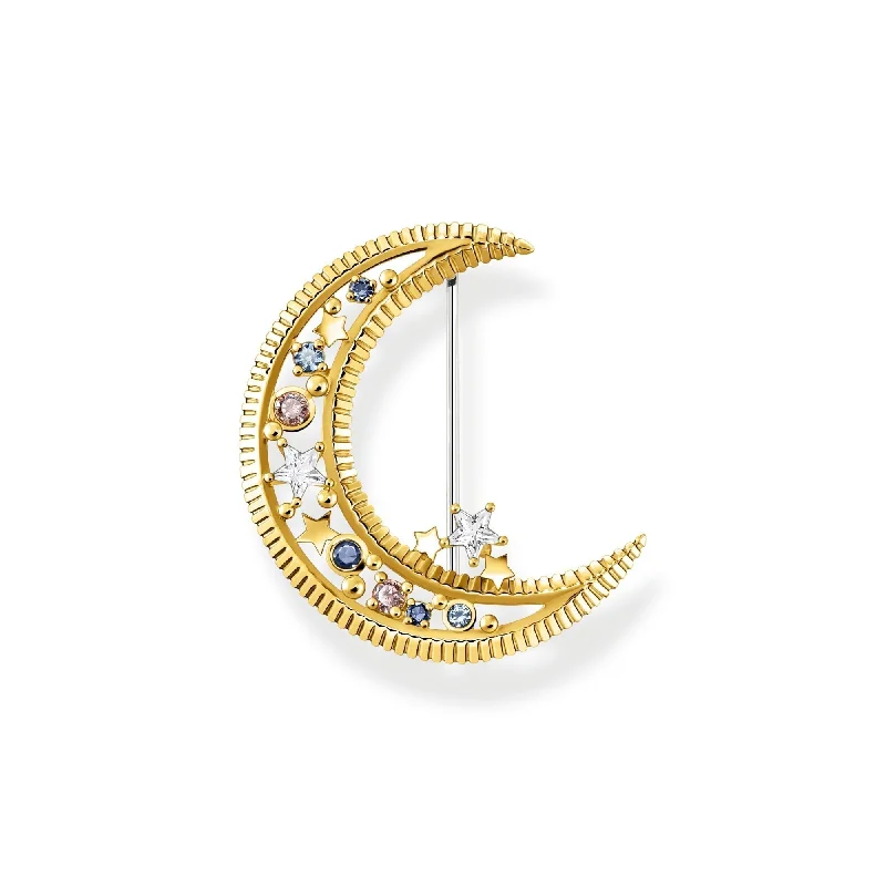 Surf motif brooch-THOMAS SABO Brooch crescent moon with coloured stones gold