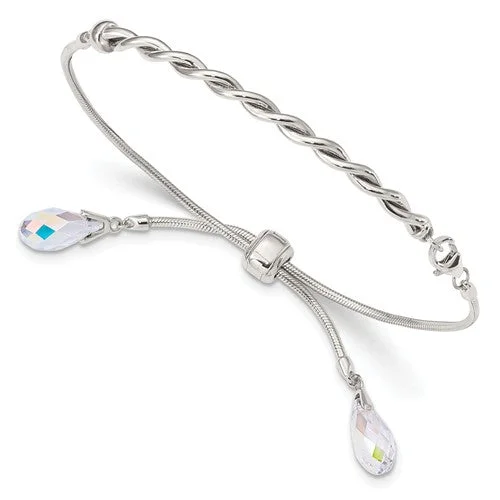 Shiny modern bangles-Sterling Silver Swarovski Crystal Tassel Adjustable Bolo Bracelet