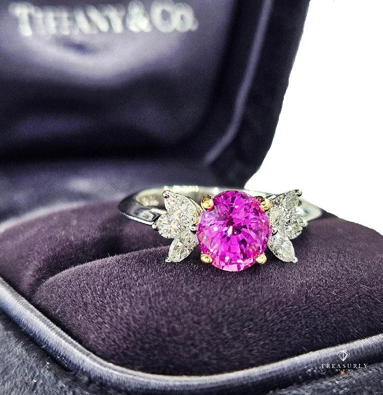 Matte band rings-GIA Vintage TIFFANY & Co 2.60ctw Pink Sapphire and Diamond Platinum Ring