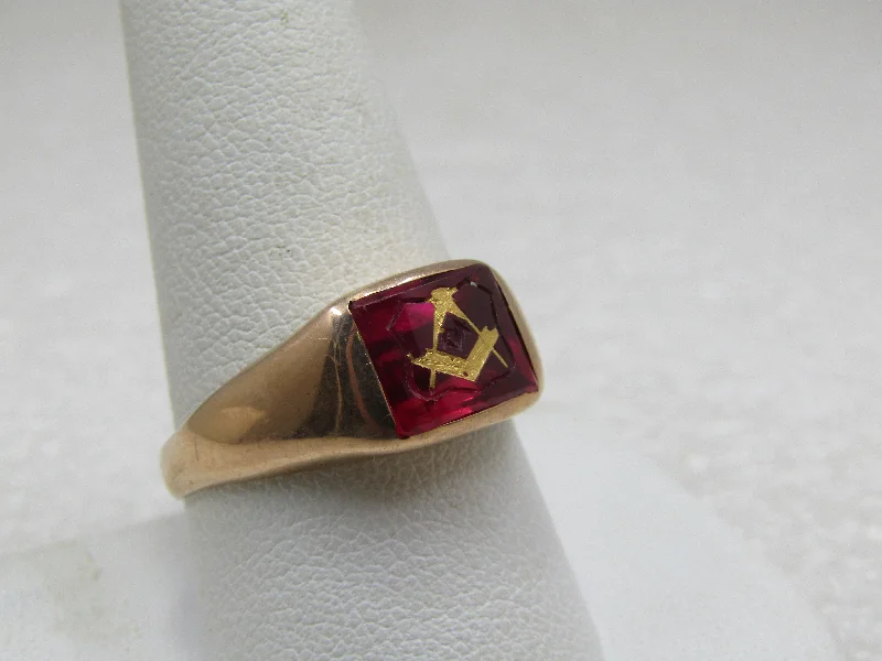 Tiny pearl rings-Vintage 10kt Ruby Masonic Ring, Sz. 10.5, Otsby Barton