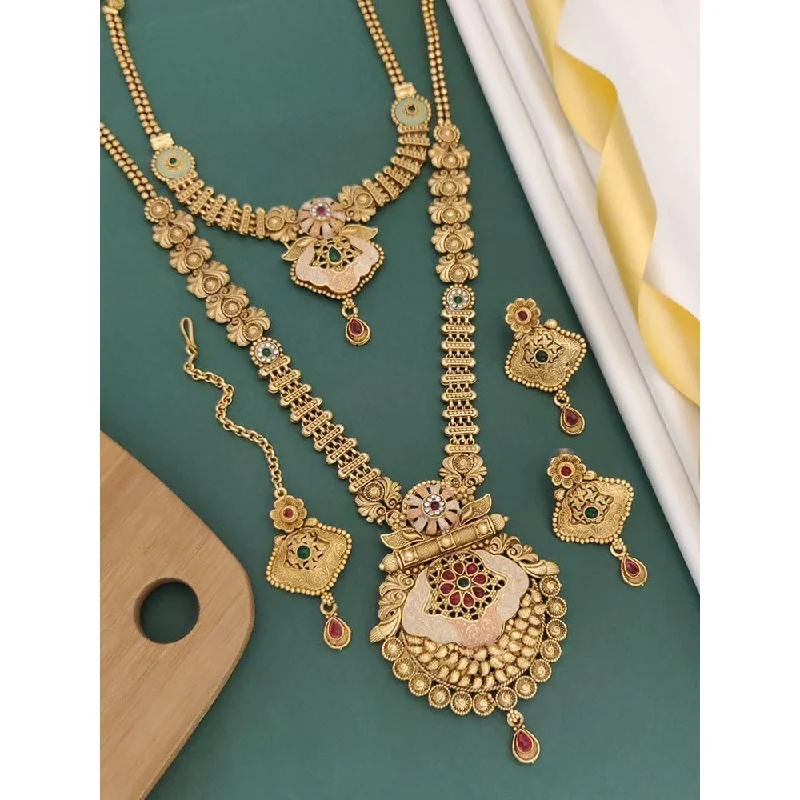 Silk cord necklaces-Akruti Collection Gold Plated Pota Stone Matte Finish Necklace Combo