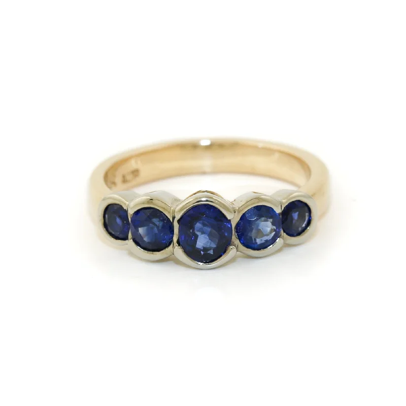 Tide shape rings-Two-Tone 14k Gold x 5mm Sapphire Quintet Band