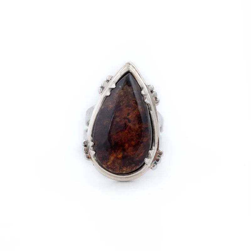 Beaded gem rings-Chiapas Amber Teardrop Ring