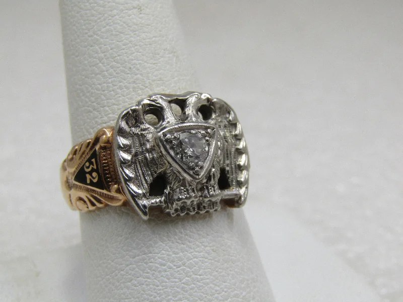 Small wing rings-Vintage 10kt Masonic 32nd Degree Diamond Double Headed Eagle Ring, Sz. 9.5