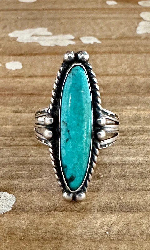 Cord edge rings-ARCHER'S LOVE Vintage Handmade Ring Sterling Silver, Turquoise • Size 6 1/4