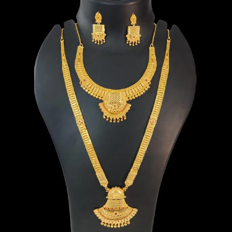 Subtle filigree necklaces-Pari Art Jewellery Forming Gold Double Necklace Set